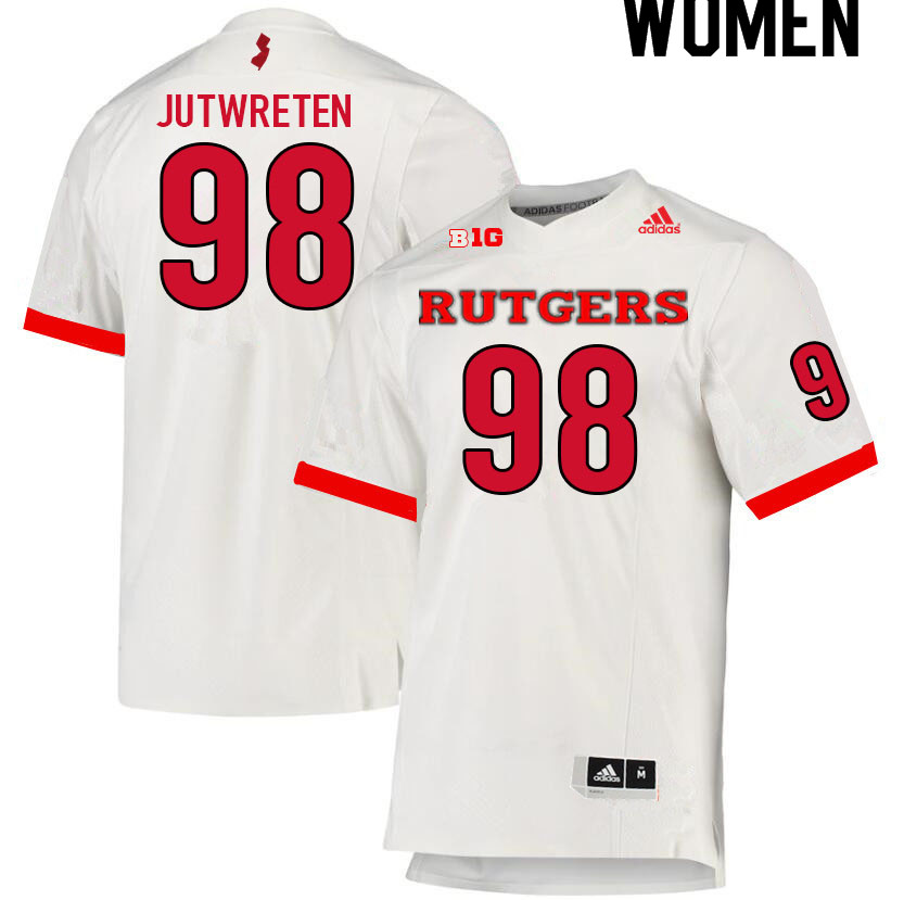 Women #98 Robin Jutwreten Rutgers Scarlet Knights College Football Jerseys Sale-White - Click Image to Close